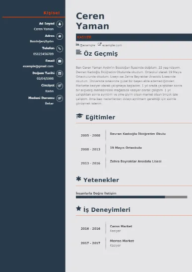 Kasiyer Örnek cv indir